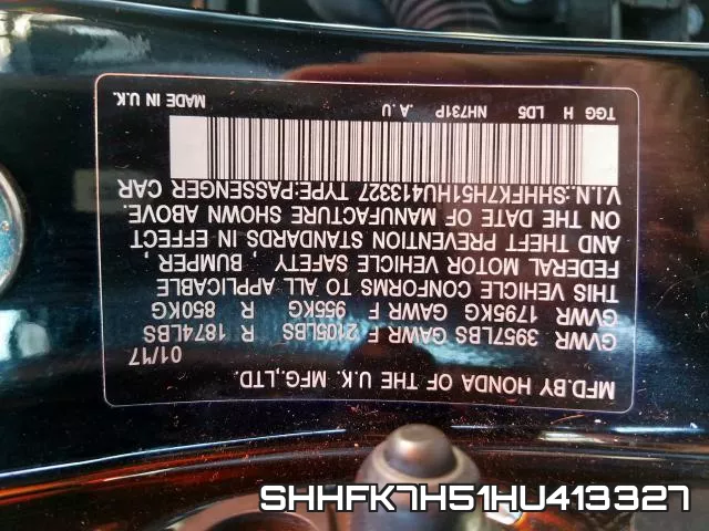 SHHFK7H51HU413327 фото 2