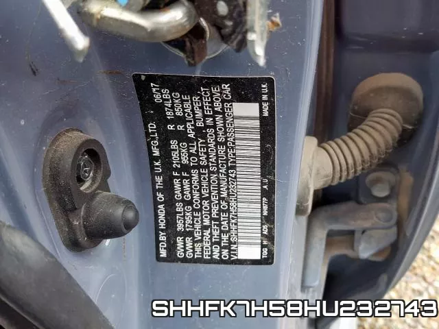SHHFK7H58HU232743 фото 2