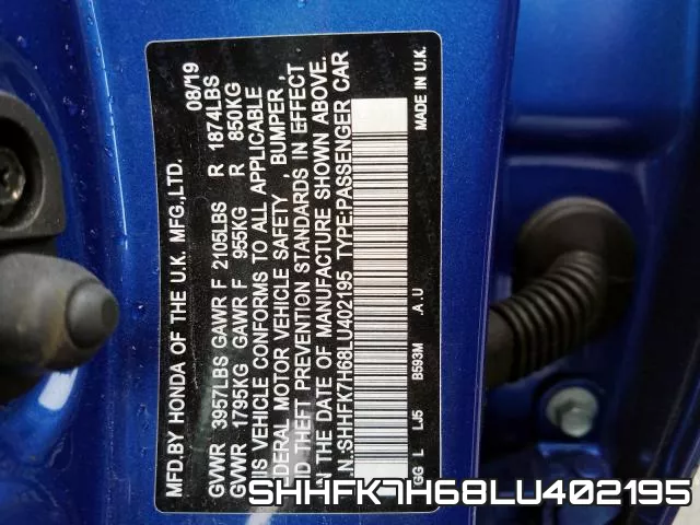 SHHFK7H68LU402195 фото 2