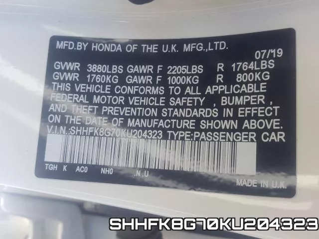 SHHFK8G70KU204323 фото 2