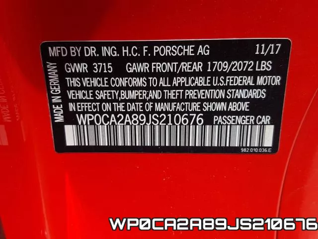 WP0CA2A89JS210676 фото 2