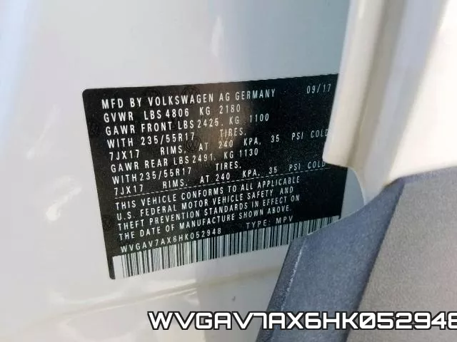WVGAV7AX6HK052948 фото 2