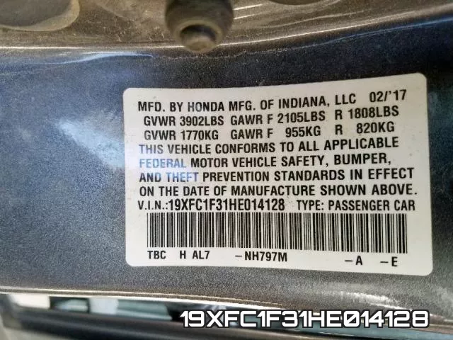 19XFC1F31HE014128 фото 2