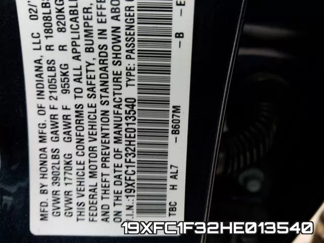 19XFC1F32HE013540 фото 2