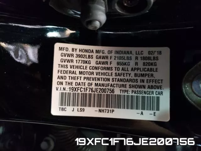 19XFC1F76JE200756 фото 2
