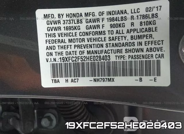 19XFC2F52HE028403 фото 10