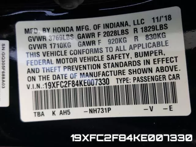 19XFC2F84KE007330 фото 2