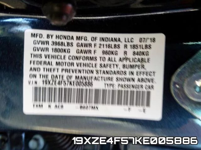 19XZE4F57KE005886 фото 2
