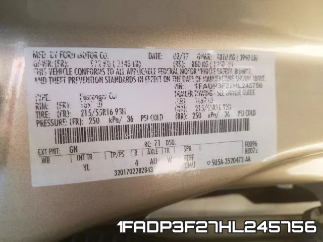1FADP3F27HL245756 фото 2