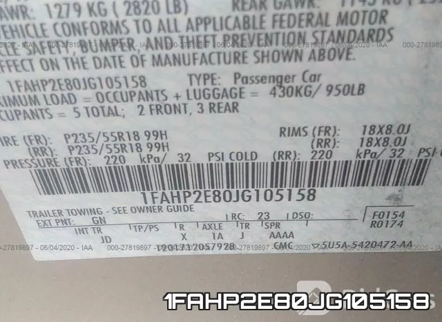 1FAHP2E80JG105158 фото 10