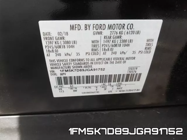 1FM5K7D89JGA91752 фото 2