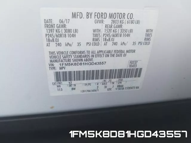 1FM5K8D81HGD43557 фото 2
