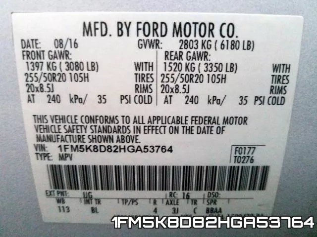 1FM5K8D82HGA53764 фото 2