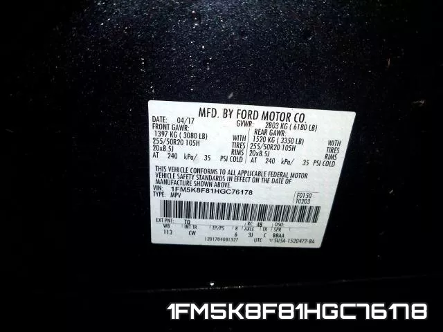 1FM5K8F81HGC76178 фото 2
