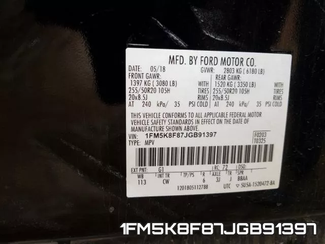 1FM5K8F87JGB91397 фото 2