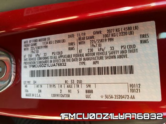 1FMCU0DZ1LUA76832 фото 2