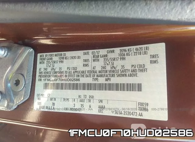 1FMCU0F70HUD02586 фото 10