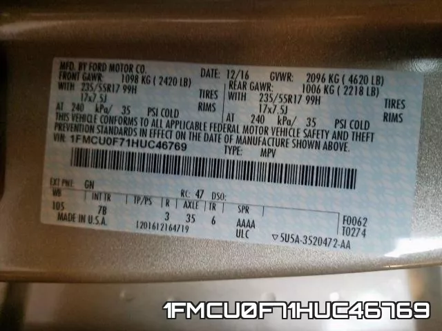 1FMCU0F71HUC46769 фото 2
