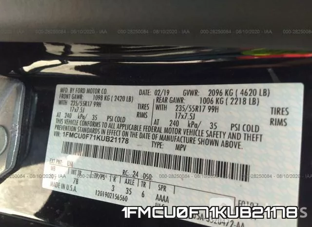 1FMCU0F71KUB21178 фото 10