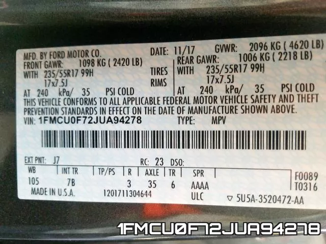 1FMCU0F72JUA94278 фото 2