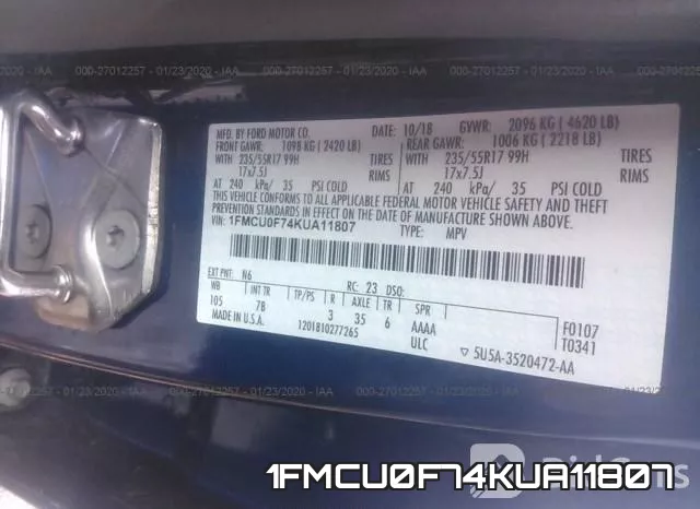 1FMCU0F74KUA11807 фото 10
