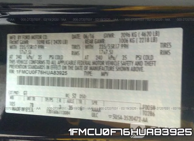 1FMCU0F76HUA83925 фото 10