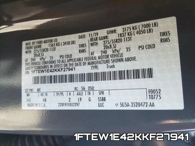 1FTEW1E42KKF27941 фото 2