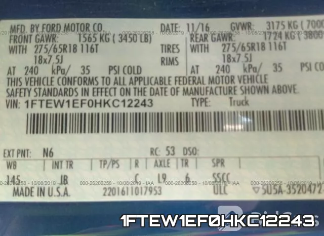 1FTEW1EF0HKC12243 фото 10