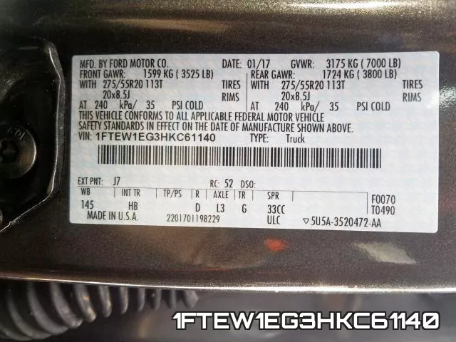 1FTEW1EG3HKC61140 фото 2