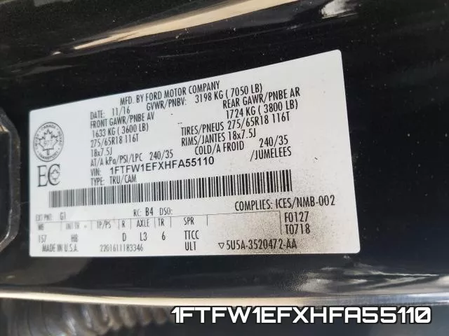 1FTFW1EFXHFA55110 фото 2
