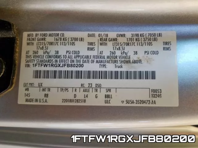 1FTFW1RGXJFB80200 фото 2