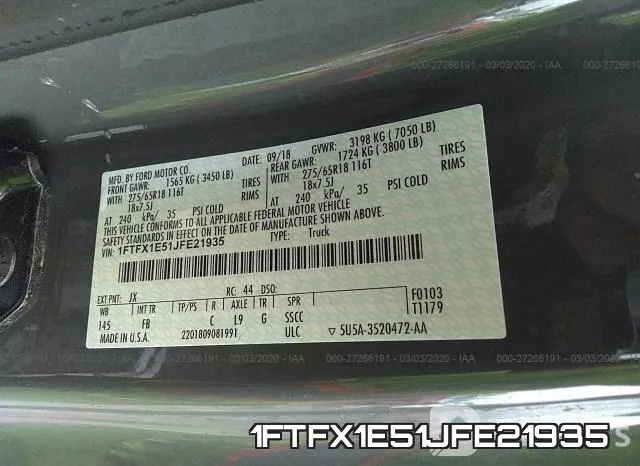 1FTFX1E51JFE21935 фото 10