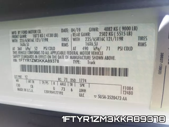 1FTYR1ZM3KKA89378 фото 2