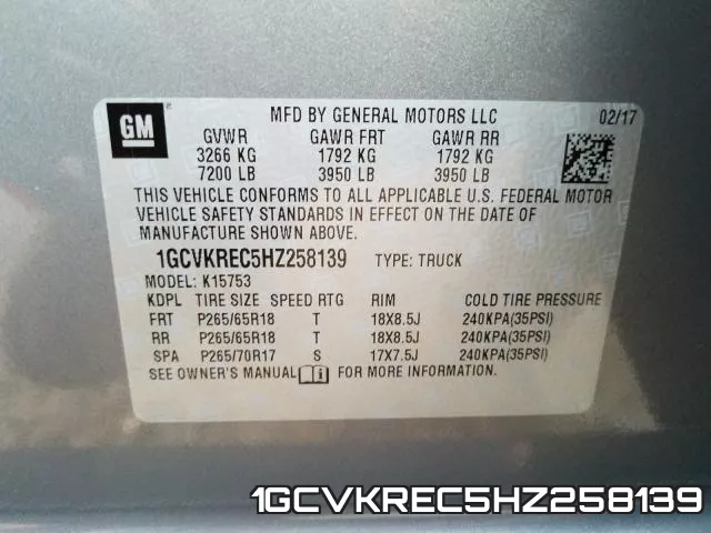 1GCVKREC5HZ258139 фото 2