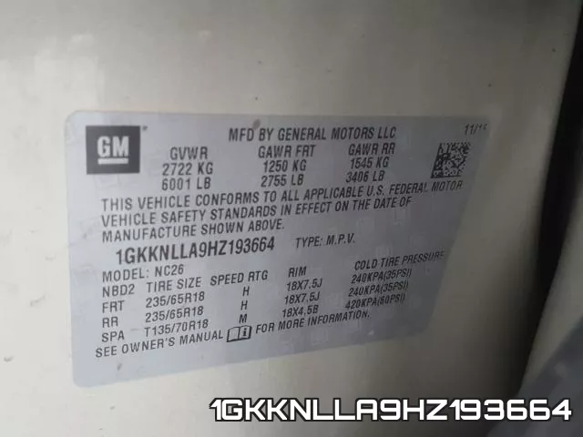1GKKNLLA9HZ193664 фото 2