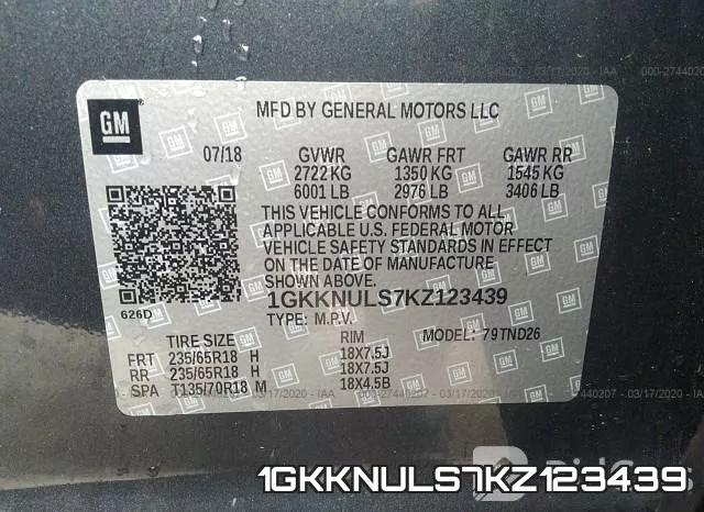 1GKKNULS7KZ123439 фото 10