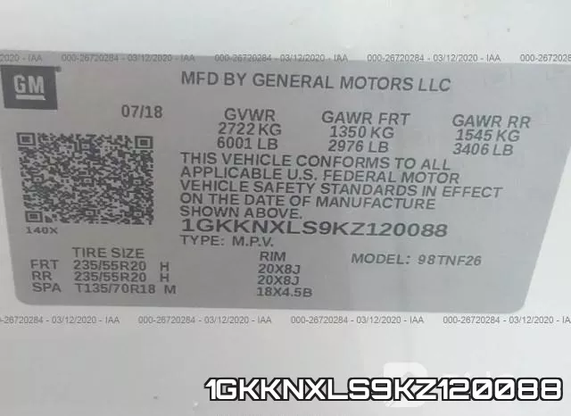 1GKKNXLS9KZ120088 фото 9