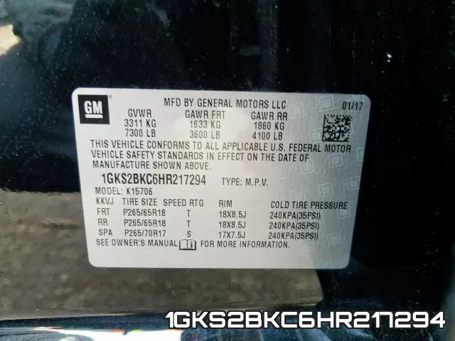 1GKS2BKC6HR217294 фото 2