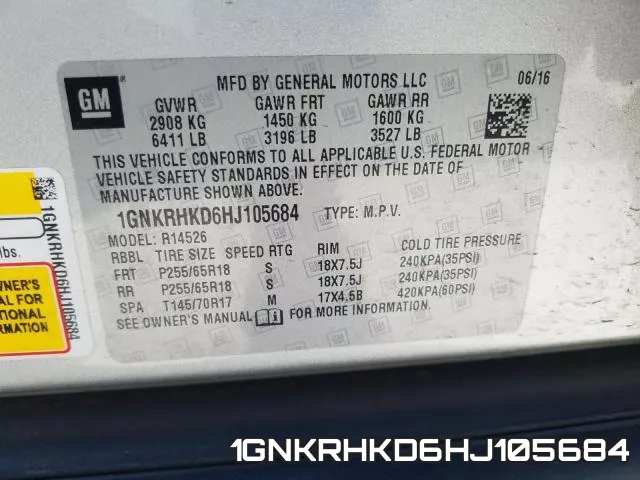 1GNKRHKD6HJ105684 фото 2