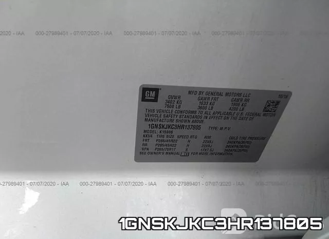 1GNSKJKC3HR137805 фото 10