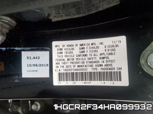 1HGCR2F34HA099932 фото 2