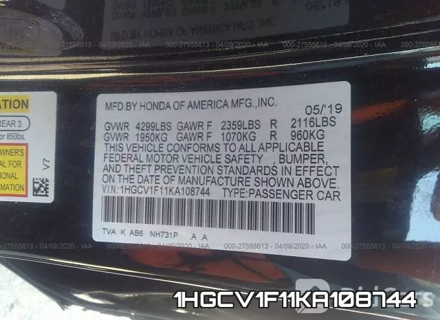 1HGCV1F11KA108744 фото 10