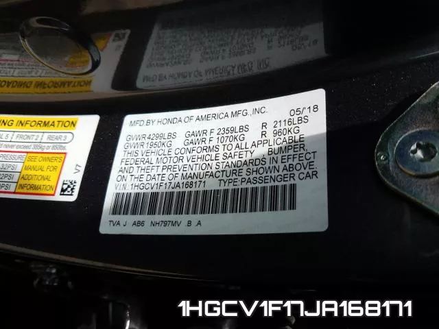 1HGCV1F17JA168171 фото 2