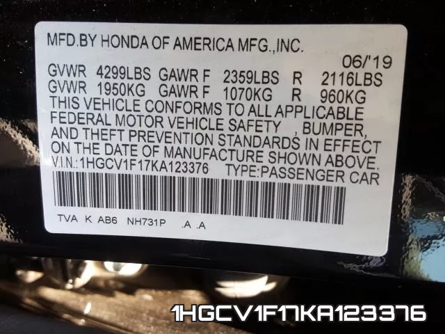 1HGCV1F17KA123376 фото 2