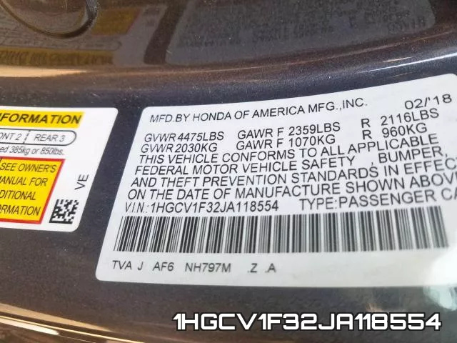 1HGCV1F32JA118554 фото 2