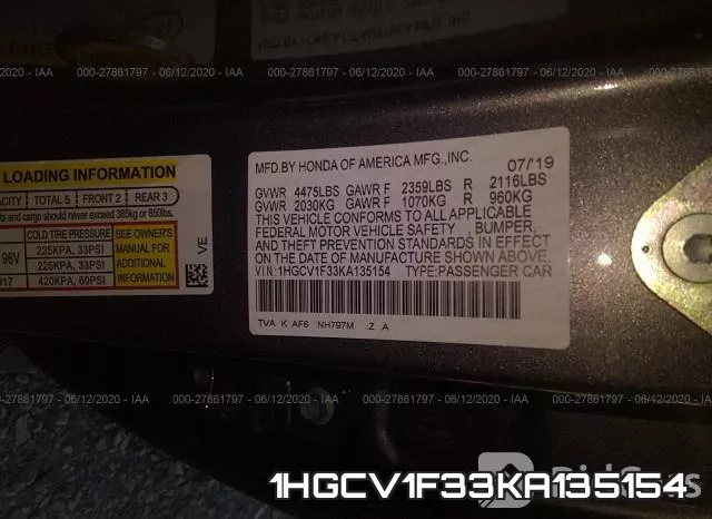 1HGCV1F33KA135154 фото 10