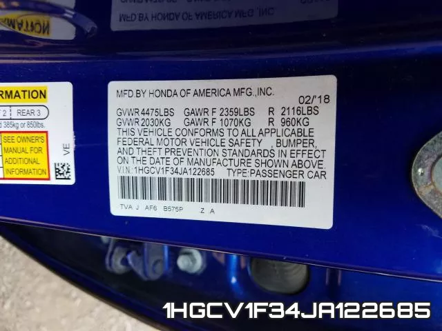 1HGCV1F34JA122685 фото 2