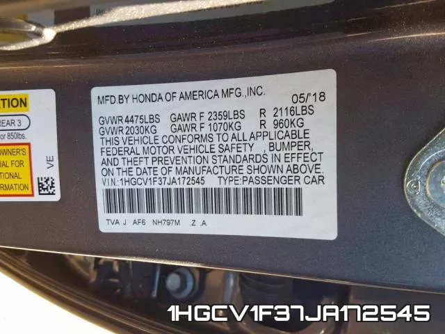 1HGCV1F37JA172545 фото 2