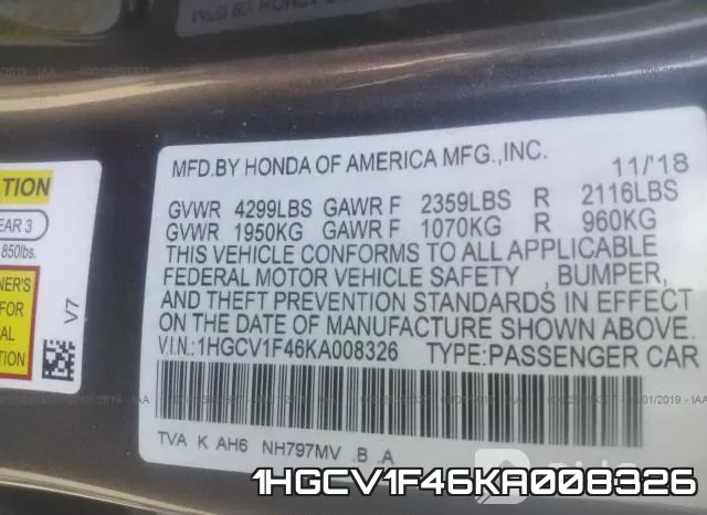 1HGCV1F46KA008326 фото 10