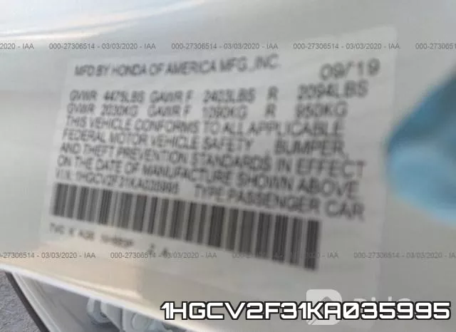 1HGCV2F31KA035995 фото 10